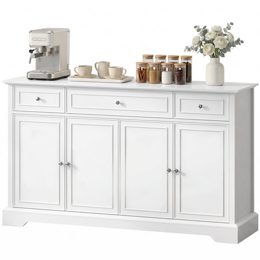 54" Sideboard Cabinet with Soft-Close Doors and 3 Drawers - White