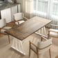 Farmhouse Kitchen Table for 8, Rectangular Dining Table with Thick Tabletop and Steel Trestle Legs, Brown and White