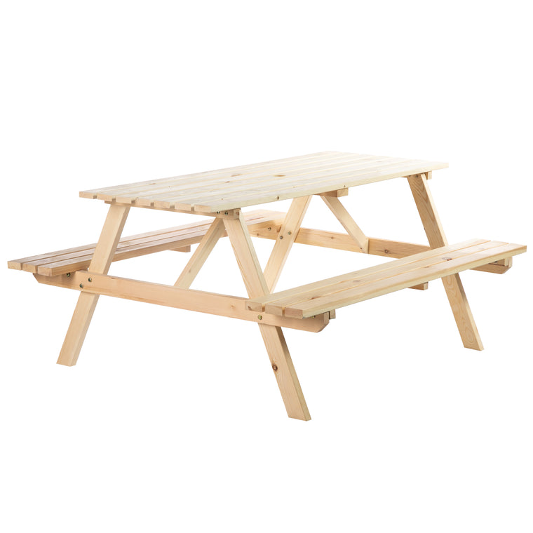 Wood Picnic Table and Bench Set with Umbrella Hole - Natural