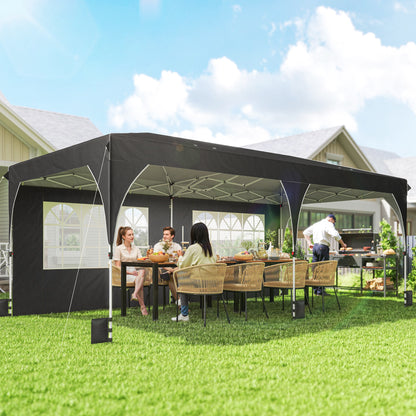 10' x 20' Black Pop-Up Canopy with Reflective Strips & UPF50+