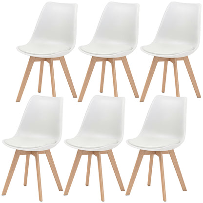 Wood Dining Chairs Set of 6 with PU Leather Seat - White