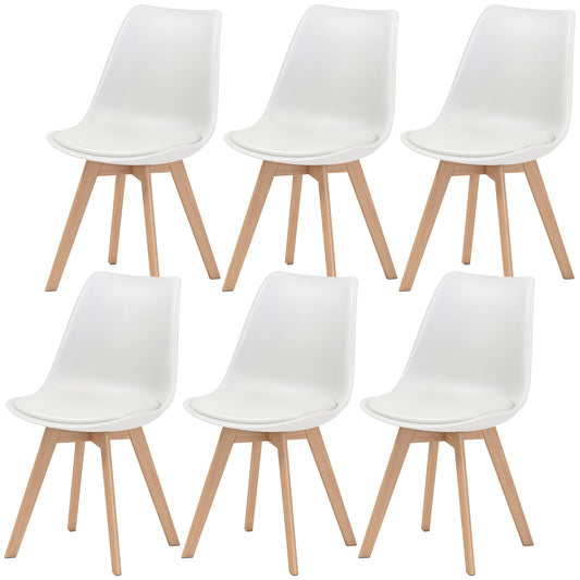 Wood Dining Chairs Set of 6 with PU Leather Seat - White