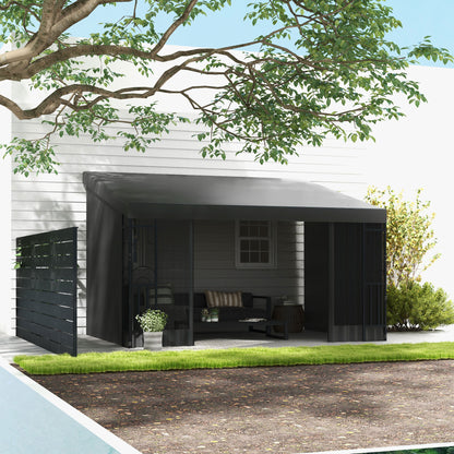 10' x 13' Dark Grey Lean-To Hardtop Pergola with Curtains