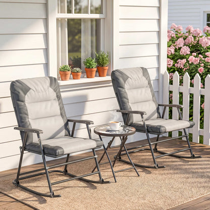 3-Piece Outdoor Foldable Rocking Chair Set, Orange - Light Grey