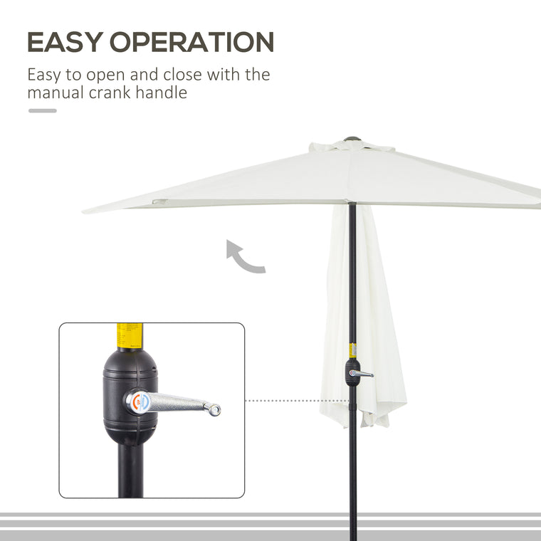 9ft Beige Half Round Balcony Umbrella with 5 Ribs