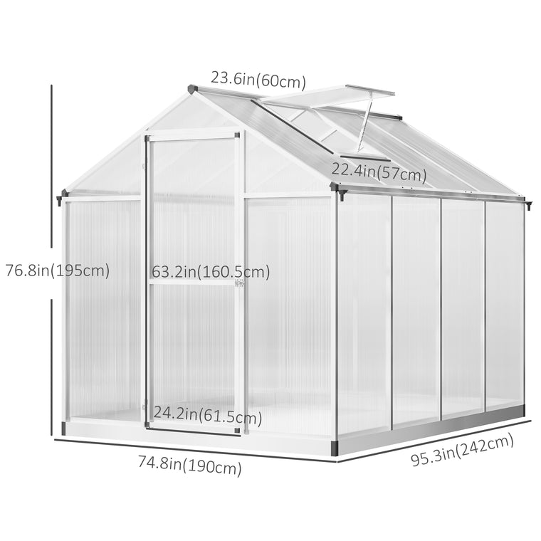 6' x 8' x 6.4' Silver Polycarbonate Greenhouse with Rain Gutter