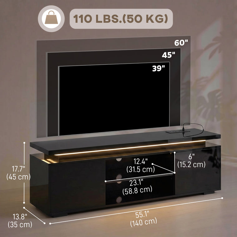 60" TV Stand with LED Lights and Power Outlets