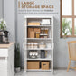 Freestanding Kitchen Pantry, Buffet Cabinet, 5-tier Storage Cabinet with Adjustable Shelves and 2 Glass Doors, White