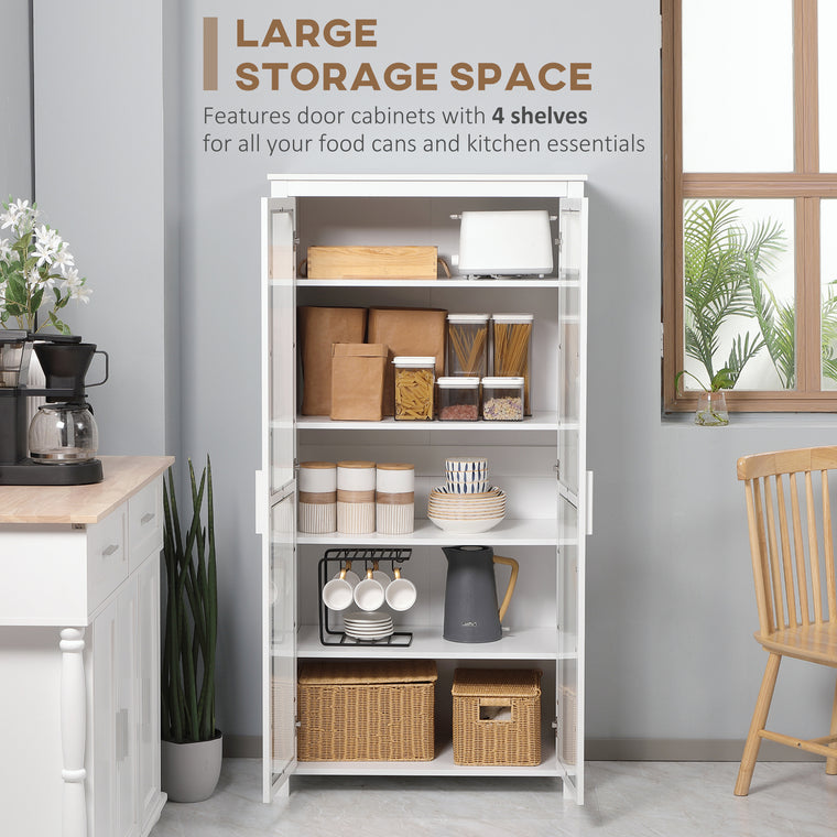 5-Tier Kitchen Pantry Cabinet with Glass Doors - White