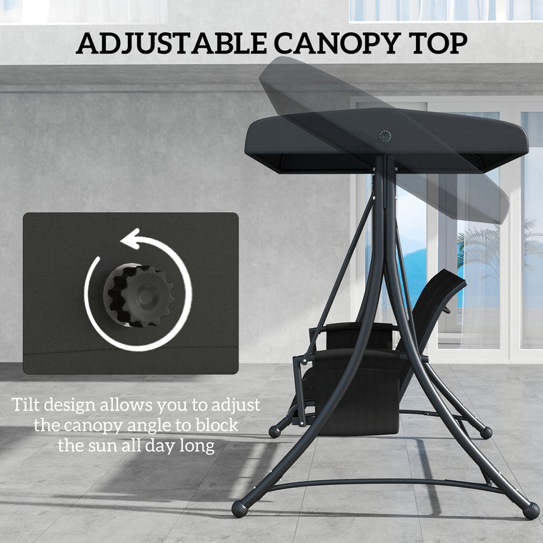 3-Person Porch Swing Chair with Adjustable Canopy
