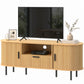 TV Stand for TVs up to 60", Modern Entertainment Center with Curved Sliding Doors and Storage, Natural Wood
