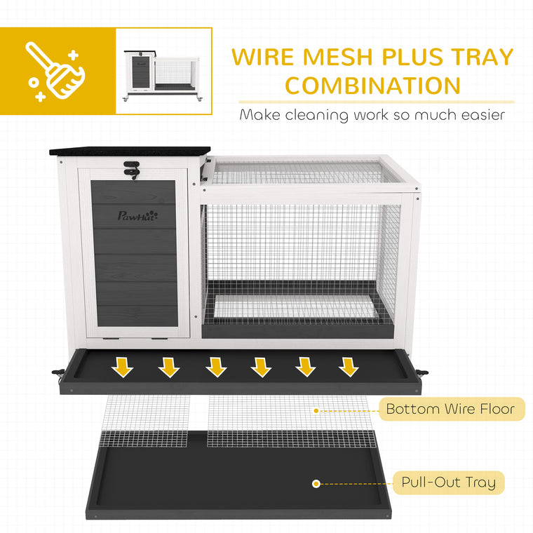Grey Wooden Rabbit Hutch with Pull-Out Tray & Openable Roof