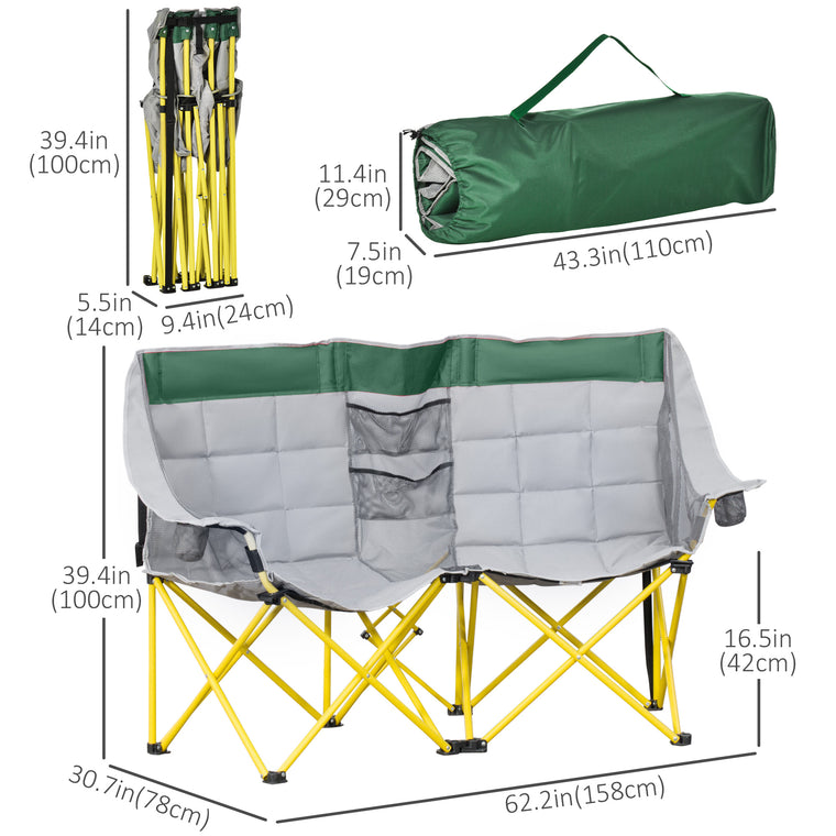 62" Green Double Camping Loveseat with Storage Pocket