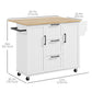 Rolling Kitchen Cart on Wheels with Drop Leaf, Kitchen Island with 3 Drawers, Solid Wood Top and Towel Rack, White