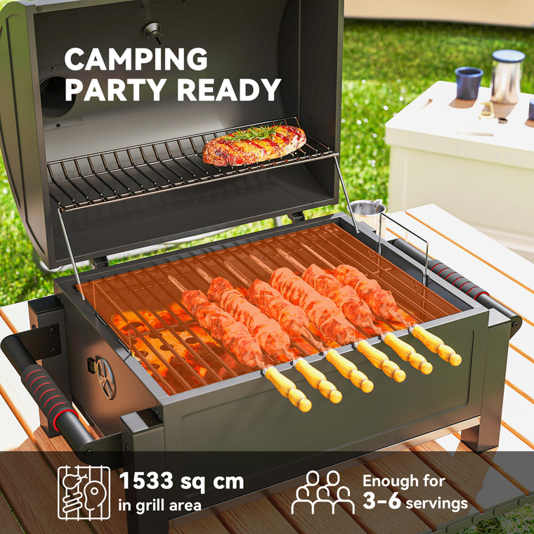 Black Tabletop Charcoal Smoker with Ash Catcher