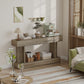 63 Inch Long Console Table, Vintage Narrow Entryway Table with Storage Shelf for Living Room and Hallway, Light Brown