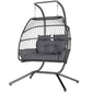 Double Wicker Egg Swing Chair with Stand, Foldable Hanging Egg Chair with UV Resistant Cushion, Headrest, Cream White