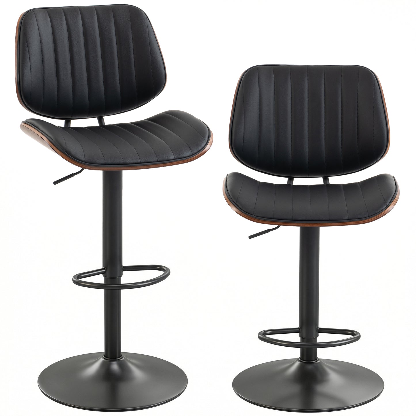 Bar Stools Set of 2, Swivel Counter Height Barstools with Back, Adjustable Height, Black
