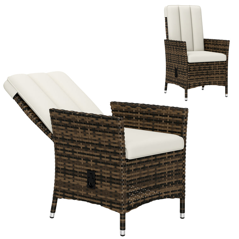 Wicker Recliner Chair with Adjustable Backrest - Cream White