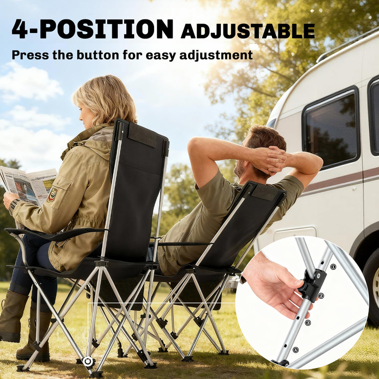 2-Piece Reclining Camping Chair with Footrest & Cup Holder