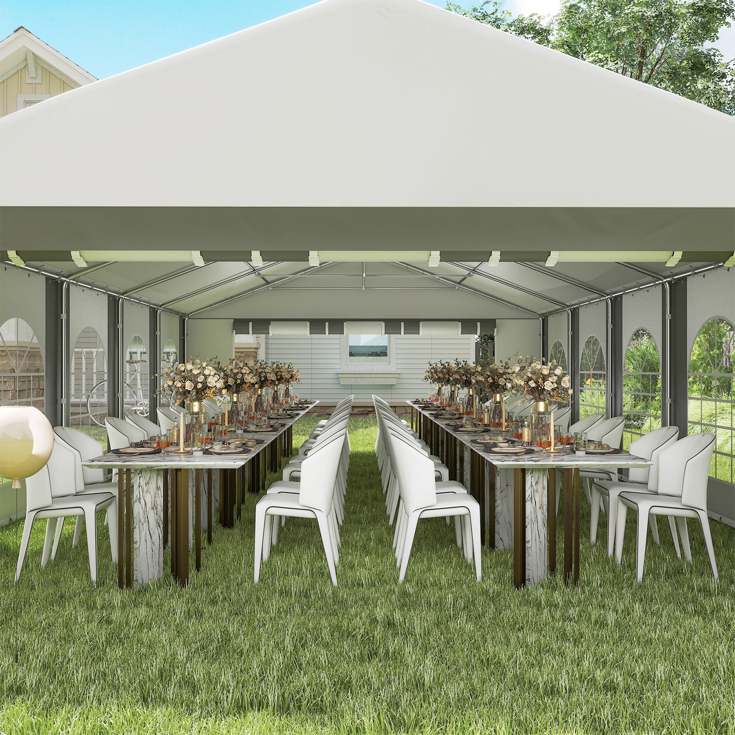 Heavy Duty Large Party Tent & Carport with Removable Sidewalls, Portable Garage Canopy Tent, White