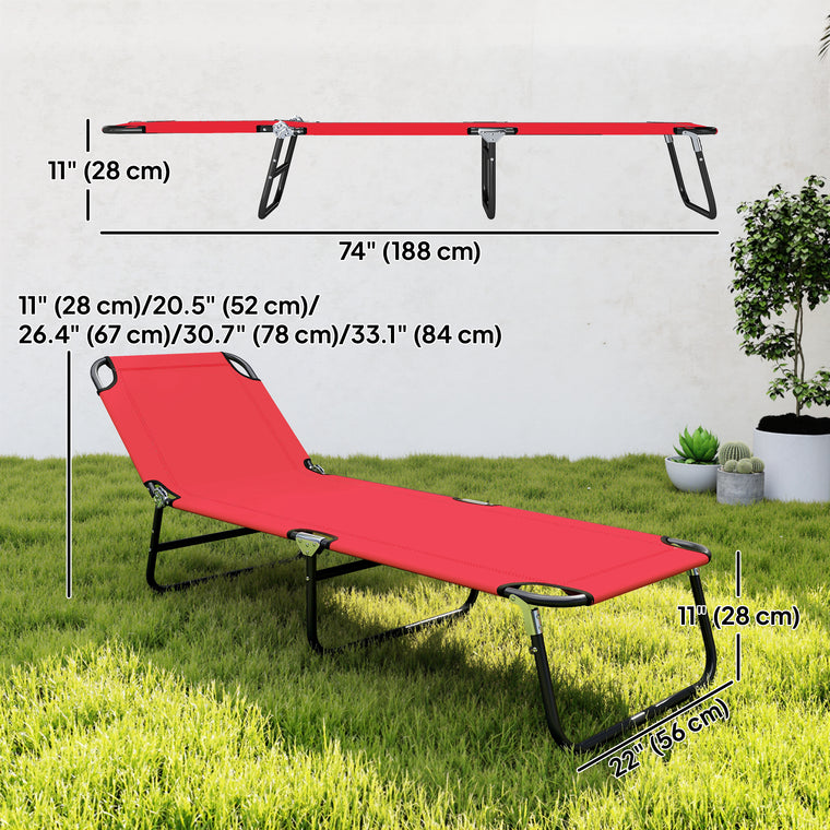 Folding Steel Tanning Chair with Reclining Back - Red