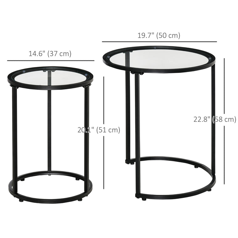 Set of 2 Round Nesting Coffee Tables with Glass Top