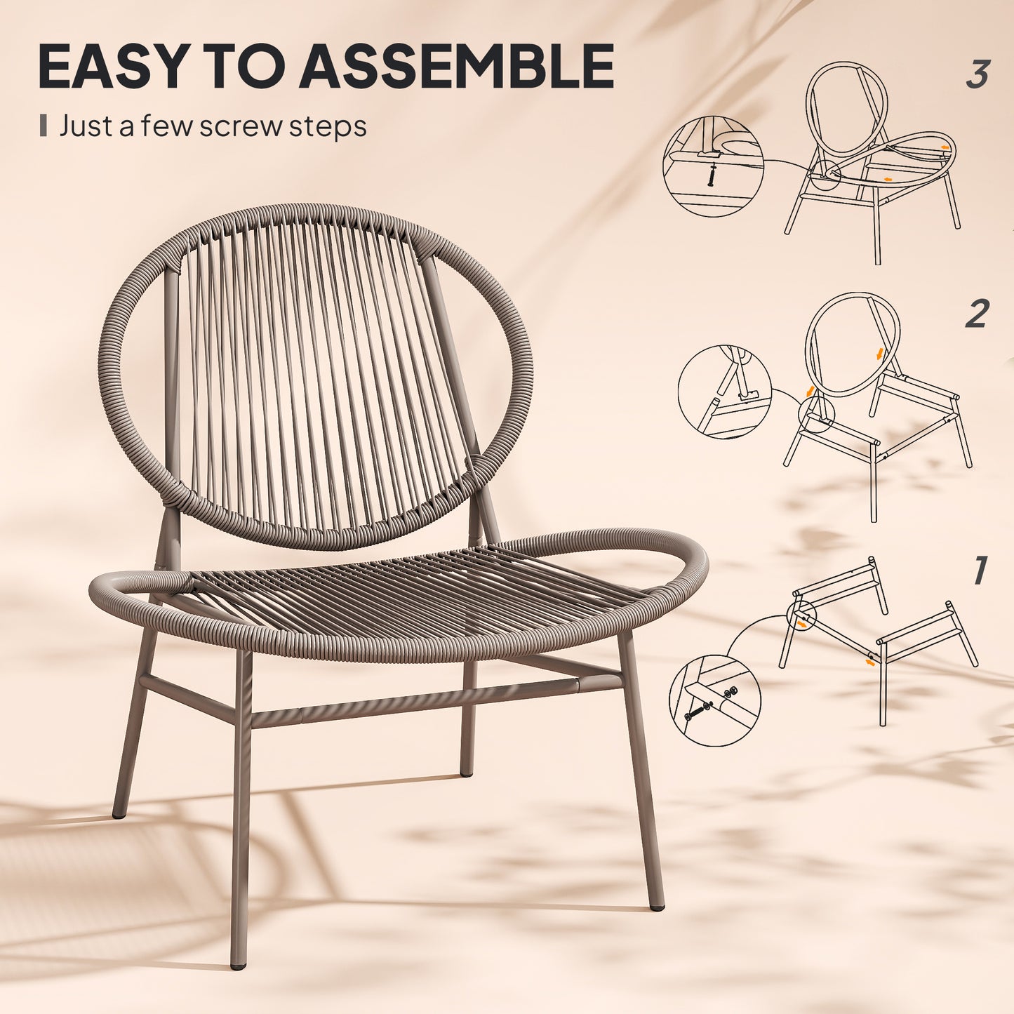 Rattan Bistro Set, 3 Pieces Wicker Patio Furniture Set, Acapulco Chairs and Steel Table for Porch, Balcony, Light Grey