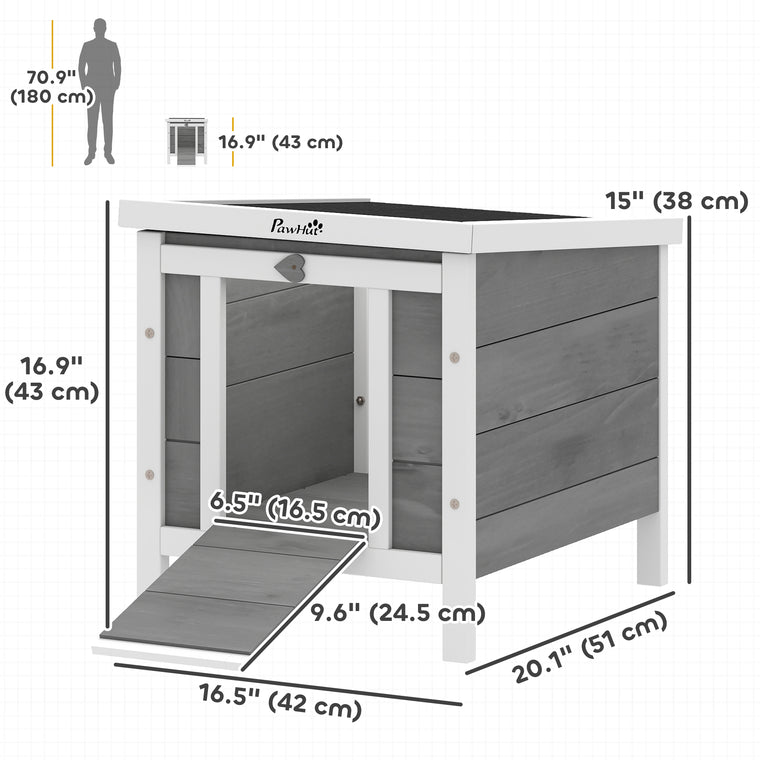 Grey Wooden Rabbit Hutch with Waterproof Asphalt Roof