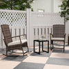 3 Piece Rocking Bistro Set, Wicker Patio Furniture with 3-Level Reclining High Back Rocking Chair and Glass Table, White
