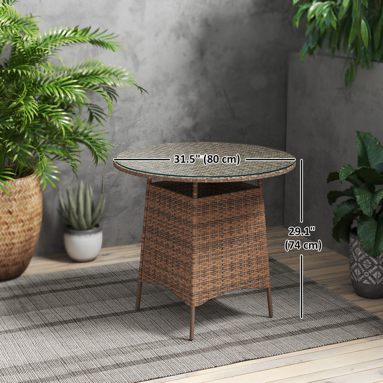 31.5" Round Bistro Table with Umbrella Hole and Glass Top