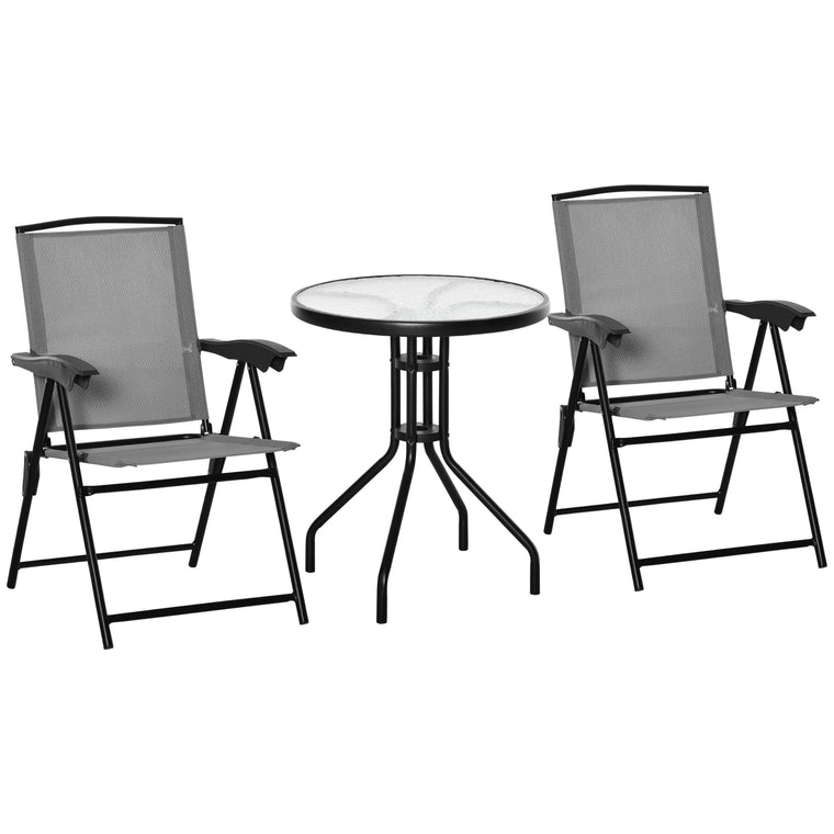 Grey Folding Bistro Set with Reclining Backrest
