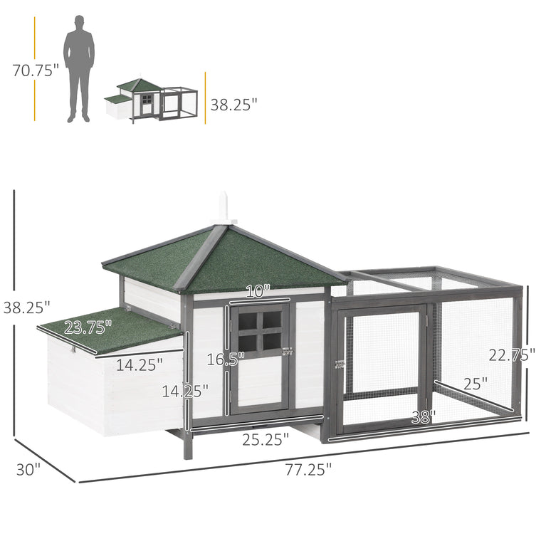 77" Chicken Coop with Nesting Box & Run