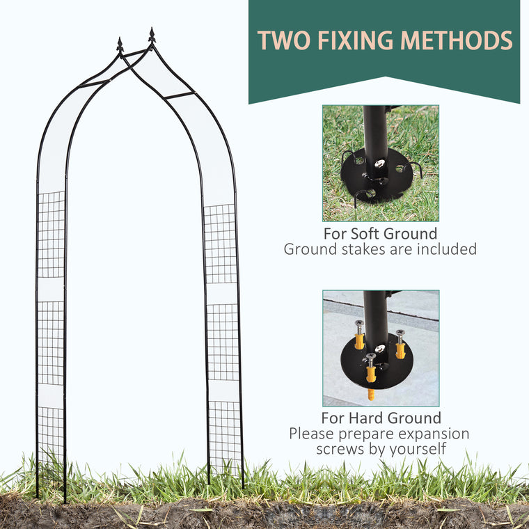 8FT Black Metal Garden Arch with Trellis