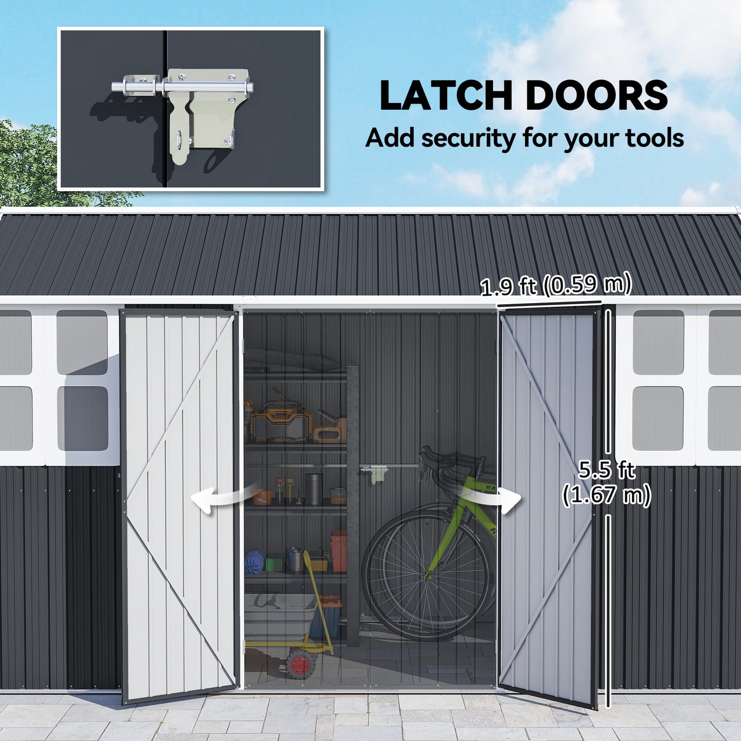 Metal Garden Storage Shed, Outdoor Tool Storage House with Lockable Door, Vents, Sloped Roof, Light Grey