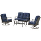 4 Pcs Wicker Sofa Set with 2 Swivel Chairs Patio Furniture Set w/ Two Tier Tea Table & Cushions, Navy Blue