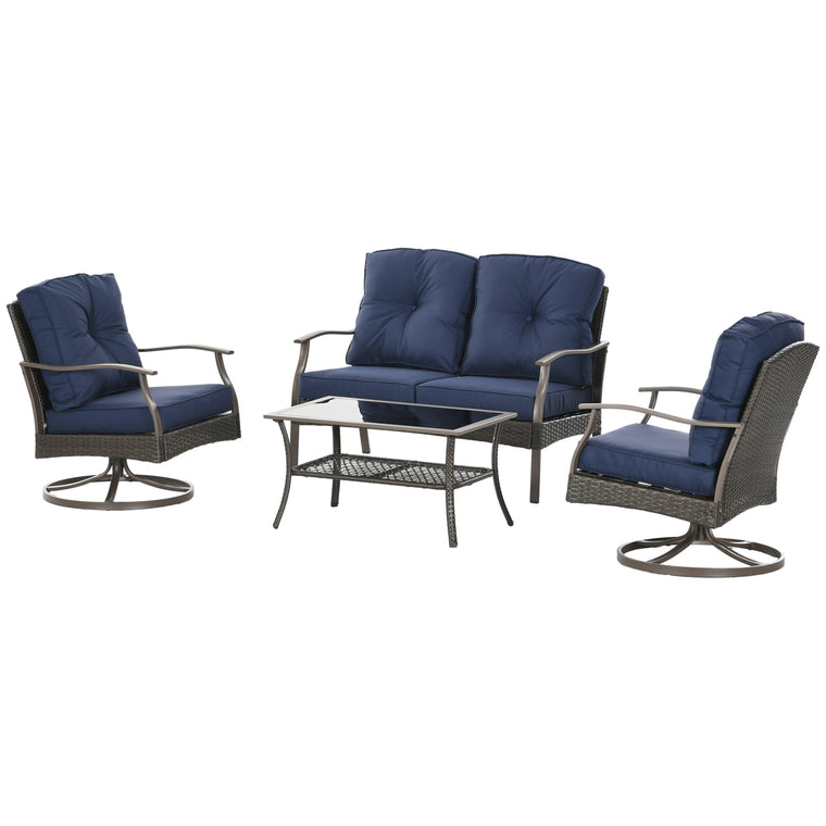 4-Piece Wicker Sofa Set with Tea Table