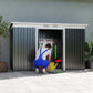 9x4 Outdoor Storage Shed Galvanized Steel Garden Shed with Foundation Kit, Ventilation & Doors, Dark Grey