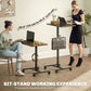 Height Adjustable Standing Desk, Pneumatic Sit Stand Desk with Wheels and Headphone Hook, Rustic Brown