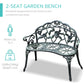 40" Outdoor Garden Bench, Cast Aluminum Antique Rose Style Patio Garden Park Loveseat Bench for Backyard, Porch, Balcony, Lawn, Green