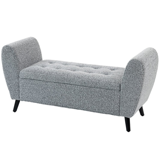 Upholstered Storage Bench with Arms - Grey