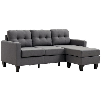 L-shaped Sofa, 3 Seater Sectional Couch with Ottoman, Corner Sofa with Thick Padded Cushion and Wood Legs - Dark Grey
