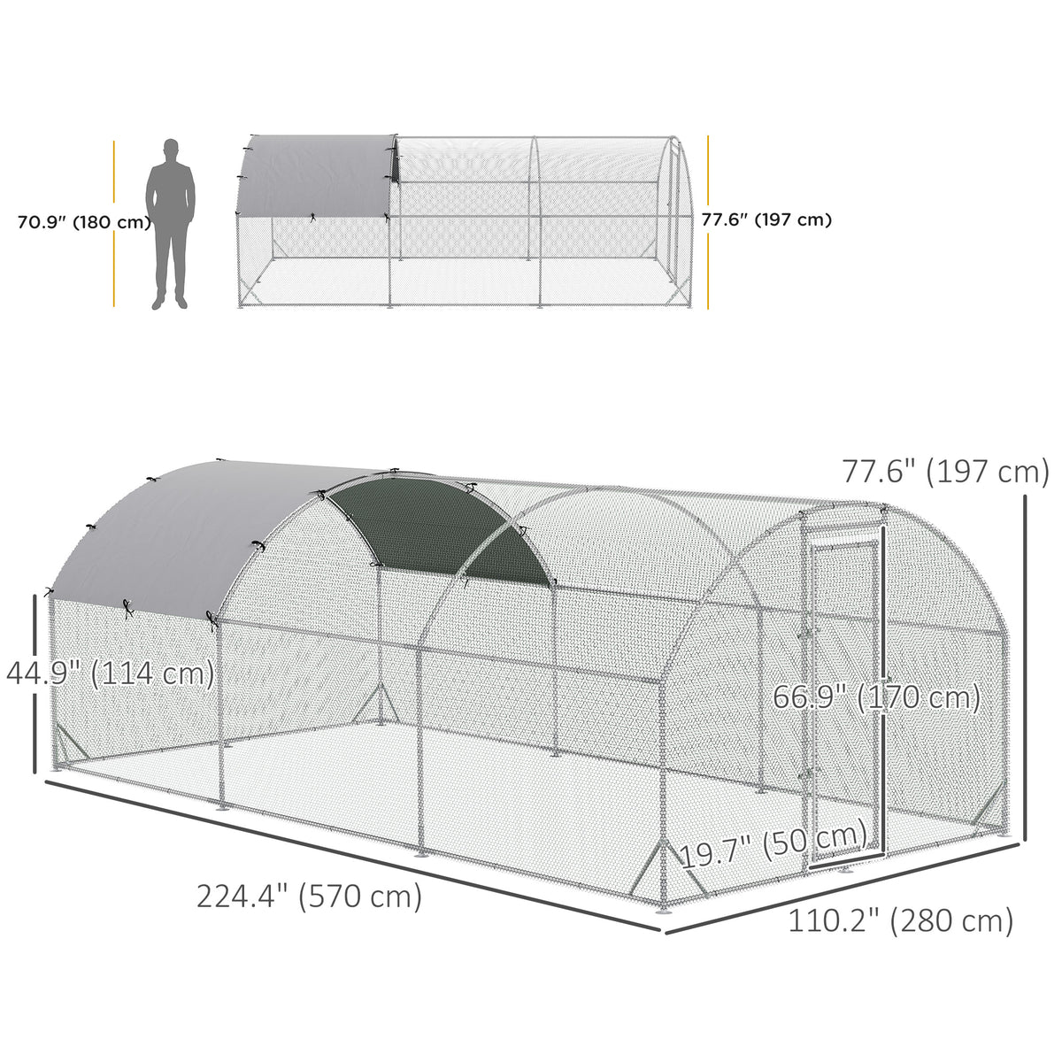 9.2' x 18.7' x 6.5' Silver Galvanized Chicken Coop with Cover