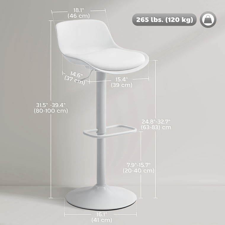 Set of 2 Swivel Bar Stools, Adjustable Height