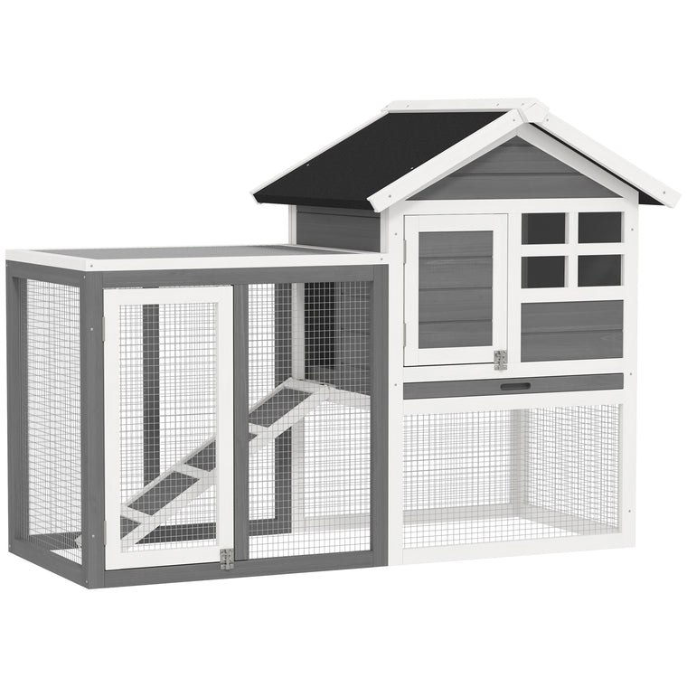 49" Grey Wooden Rabbit Hutch with Slant Roof & Run
