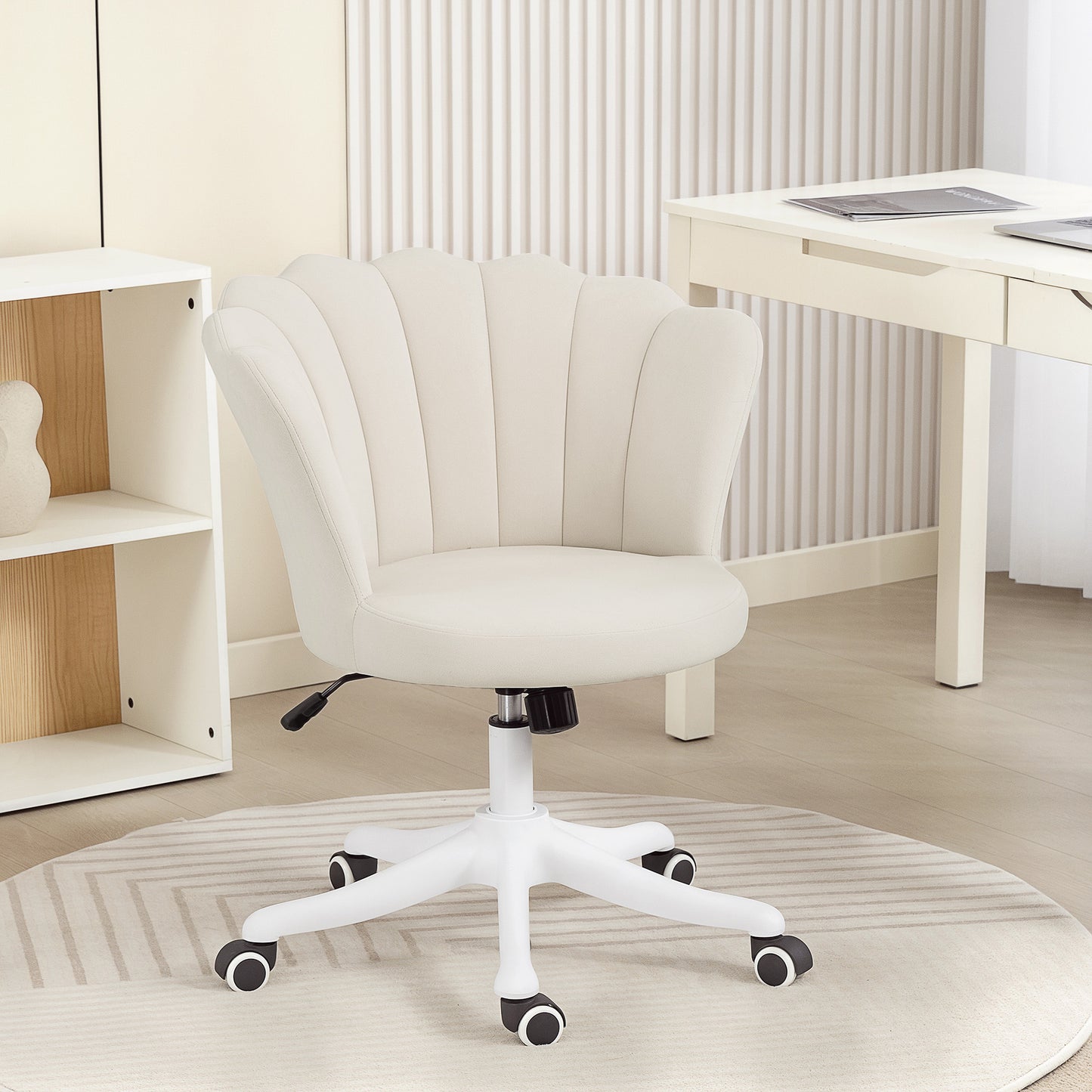Office Chair, Armless Swivel Desk Chair with Adjustable Height, Backrest, Tilt Function for Office, Vanity, Cream