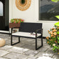 2 Seater Outdoor Bench, Rattan Garden Bench Loveseat with Cushion, Armrests, Steel Frame for Patio, Porch, Beige - Beige