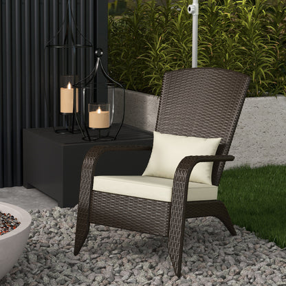 Patio Wicker Adirondack Chair, Outdoor Rattan Muskoka Chair with Cushions for Patio, Garden, Backyard Dark Blue - Khaki