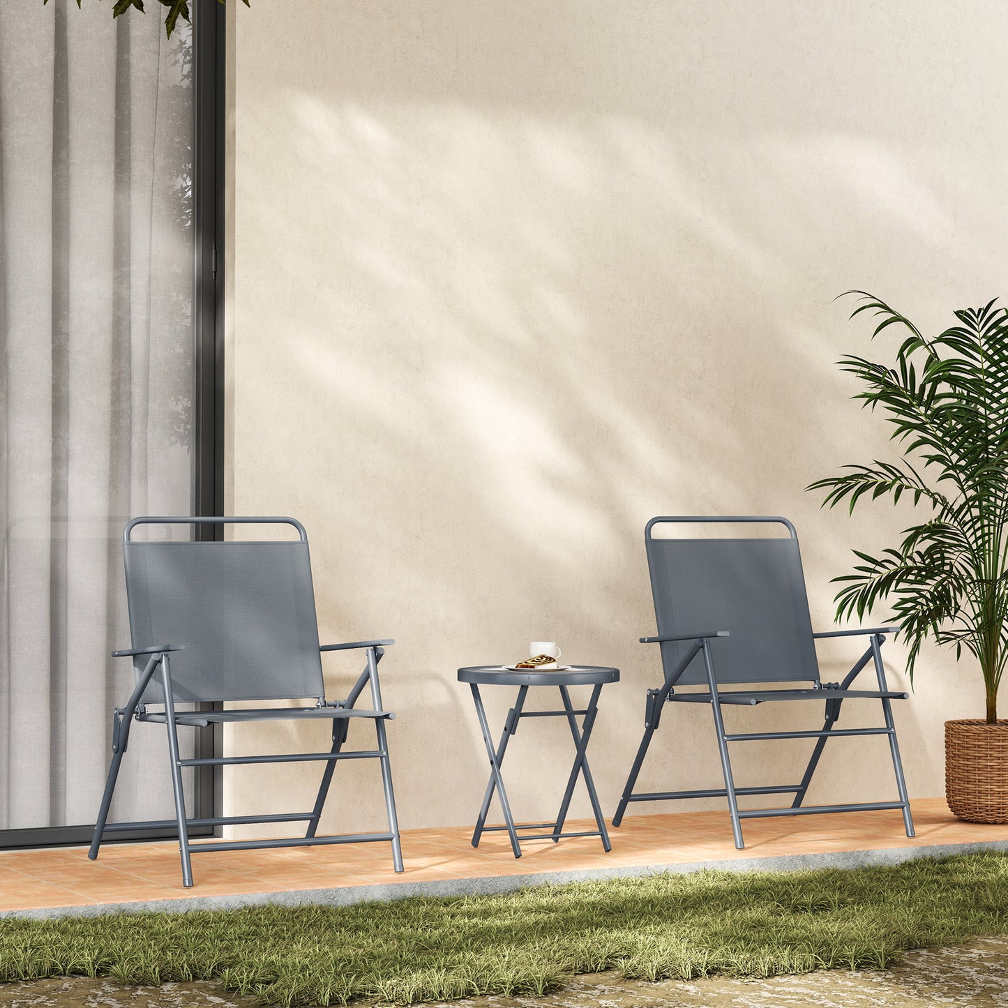 3 Pieces Outdoor Bistro Set, Folding Patio Table and Chairs with Tempered Glass Tabletop for Garden, Deck & Backyard