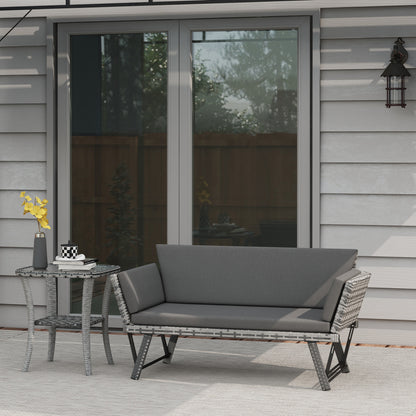 Convertible Wicker Loveseat Grey Patio Chaise Lounge